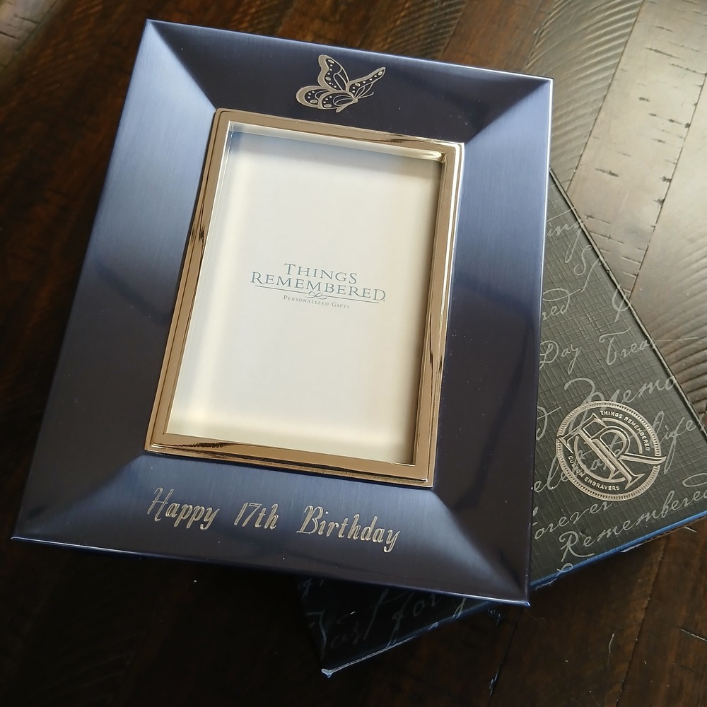 Things Remembered Happy 17th Birthday Butterfly Photo Frame Navy Blue 4x6 NIB